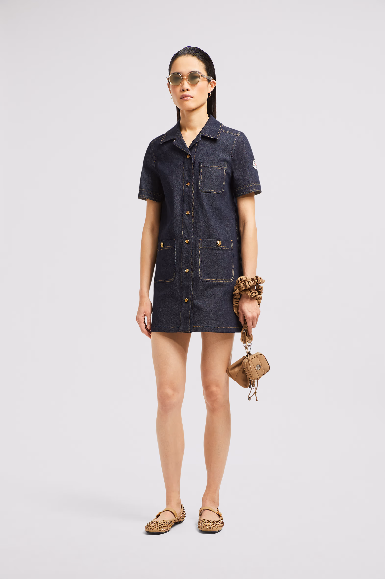 Minivestido camisero de tejido vaquero Mujer Azul Denim Moncler 0